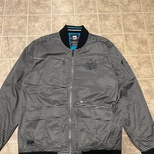 Quiksilver Black and Gray Striped Bomber Jacket